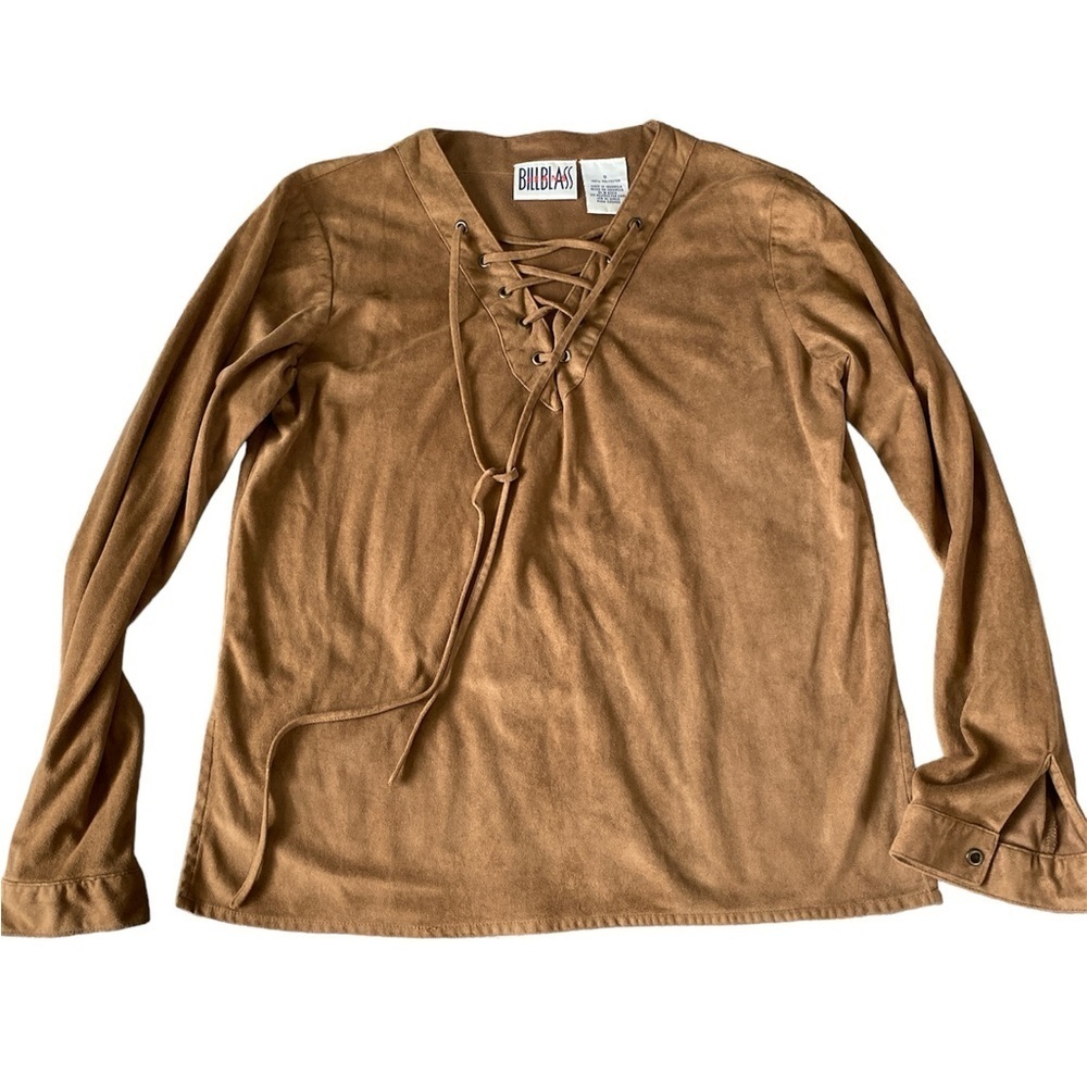 Bill Blass vintage Y2K faux suede western shirt with lace up neckline sm…
